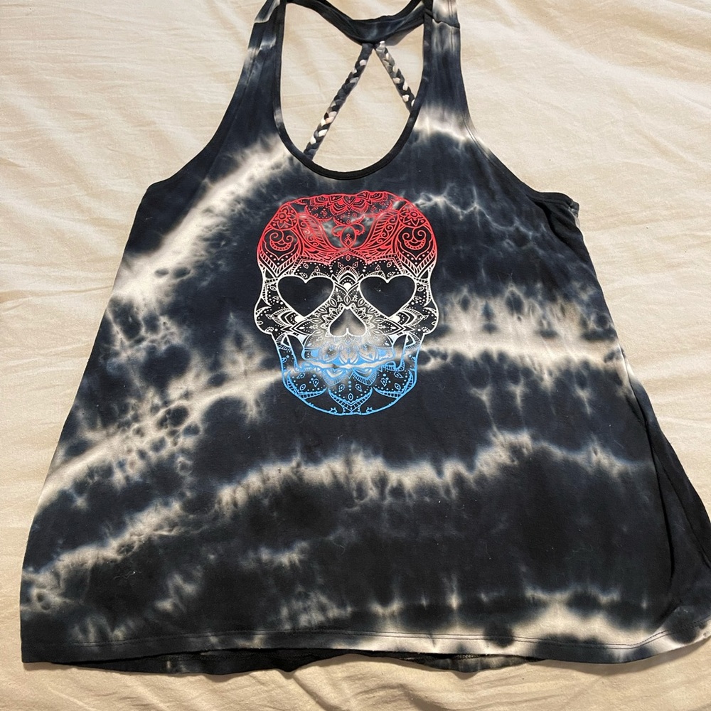 Skull tie dye tank top L